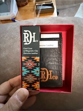 RH Co Genuine Leather Money Clip - Black with Orange Logo